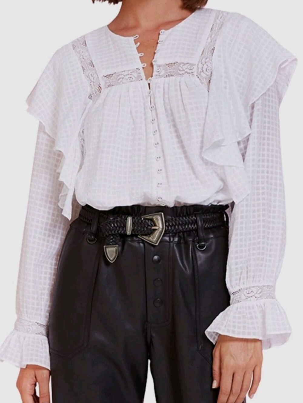 Magali Pascal Cream Lace-Trim Button Blouse